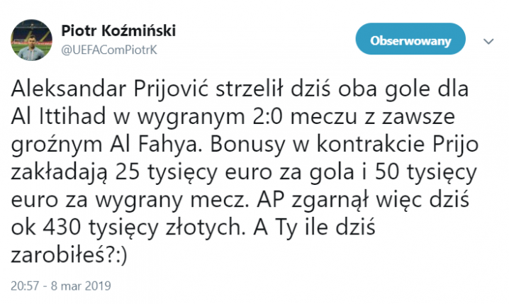 Tyle w jeden wieczór ZAROBIŁ Aleksandar Prijović